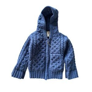 Aran Sweater Market Baby Fishermans Full Zip Hoodie Wool Size 12-18 Months Blue